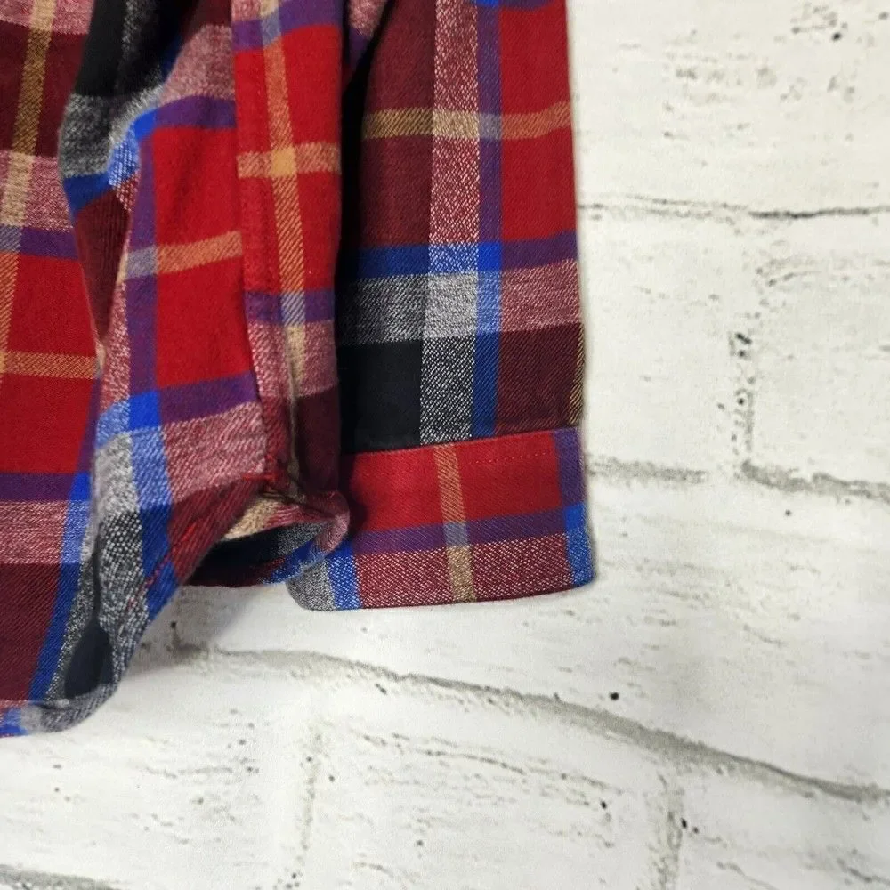 THE NORTH FACE Mens Button Down Plaid Blue Red Flannel Shirt Large Long Sleeve